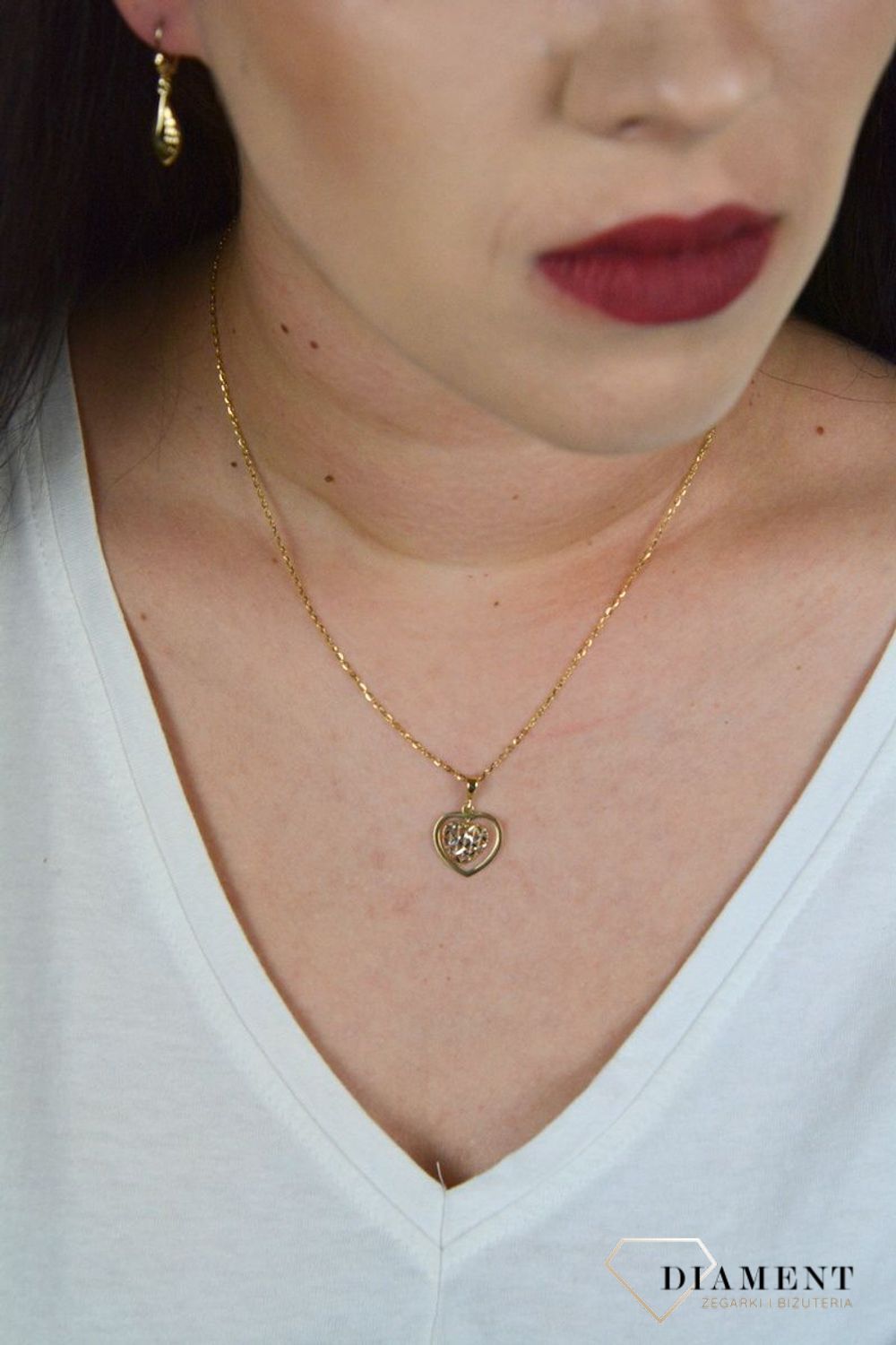 Złota zawieszka 'Dwa serca' z białym złotem ZA 3821.jpg